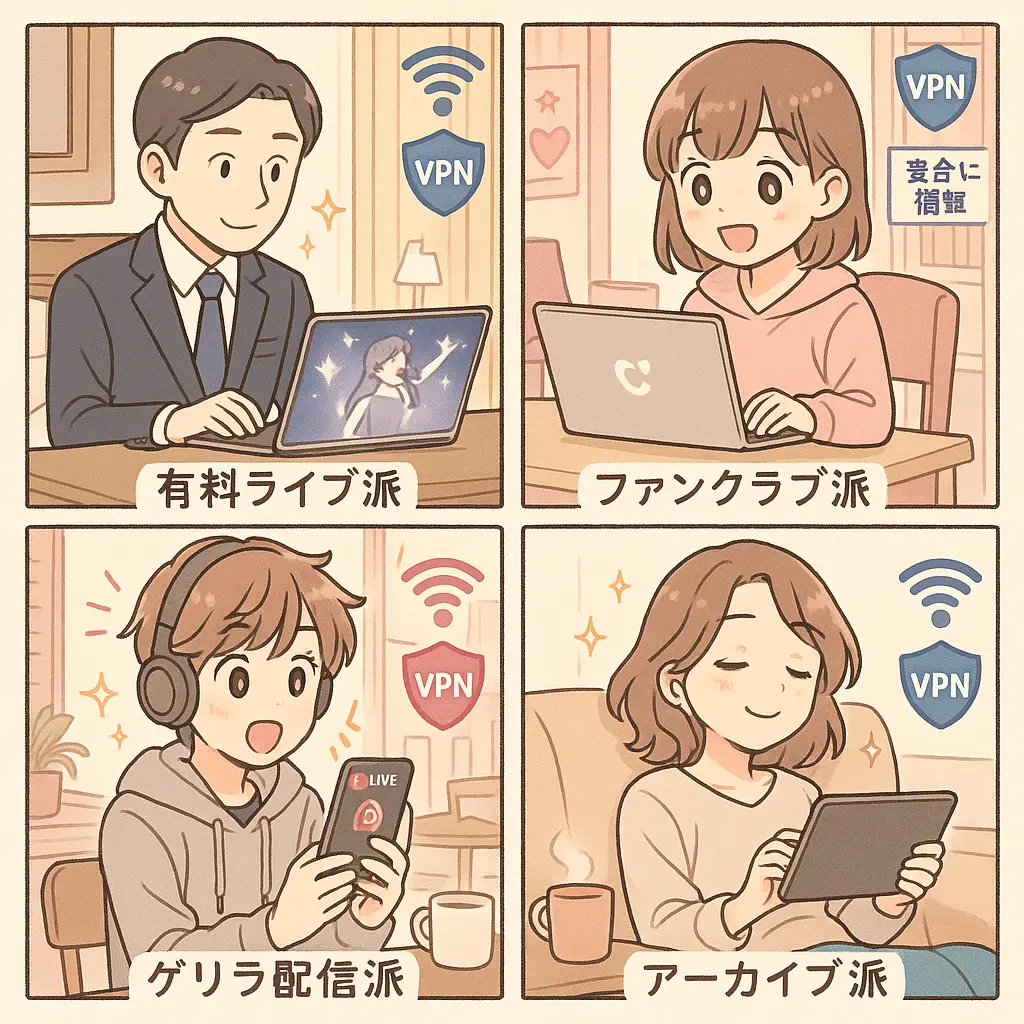 音楽ファンの視聴スタイル別VPN活用法 - ライブ配信を海外からも視聴｜VPNで地域制限を解除する方法
